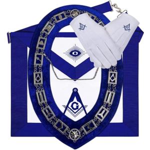 Masonic Regalia Master Mason Blue Lodge Apron Set With Blue Lodge Chain Collar And Gloves (Apron+Chain Collar+Gloves) (Blue)