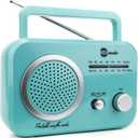 Radio Teal/Silver Premium Home Vintage Portable Retro Radio Classic AM/FM Radio with Built in Speakers + Headphone Jack (Turquoise)