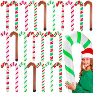24 Pcs Inflatable Christmas Candy Canes 35 Inch Jumbo Inflatable Candy Canes Hanging Ornament with Rope and Hook Large Outdoor Christmas Decoration Xmas Balloons Toy for Garden Yard Lawn