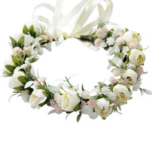Vivivalue Wedding Floral Crown Rose Flower Headband Hair Wreath Floral Headpiece Halo Boho with Ribbon Party Prom Photos