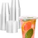 Vplus 200 Pack 12 OZ PET Clear Plastic Cups with Lids, 12 OZ Crystal Cold Disposable Drinking Plastic Cups with Flat Lids, Perfect for Ice Coffee, Smoothie, Juice