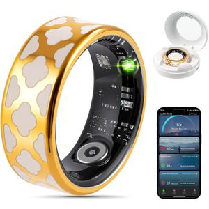 FAHKNS Smart Health Ring for Women Men: Fitness Tracker Ring with Heart Rate,Blood Oxygen,Sleep Monitor,Stress,Steps Counter,IP68 Waterproof for iOS & Android,No APP Fees (Enamel,10#)