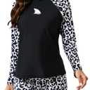 ALLTOKE Women's 2 Piece Rash Guard Sets with Bra Black Leopard S (S)
