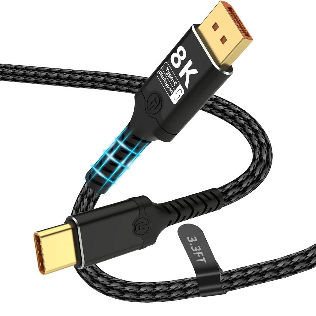 Herfair Displayport to USB C - Bidirectional USB C to DisplayPort 1.4 Cable Support 8K@60Hz Resolution Braided Thunderbolt 4 Compatible with MacBook Pro/Air, Galaxy S25, iPad Pro, XPS 17, 3FT