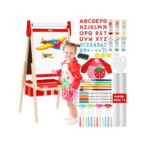 Belleur All-in-One Art Easel for Kids with 2 Paper Rolls & Deluxe Accessories, Adjustable Magnetic Double Sided Whiteboard & Chalkboard, Painting Kid Easel for Toddlers 2-8, Ideal