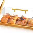 1 Set Rectangular Cake Tray with Lid 14" x 6" x 4" Dessert Display Case with Wood Base Acrylic Cake Stand Holder Serving Tray for Party Banquet Dessert Shop (Bamboo)