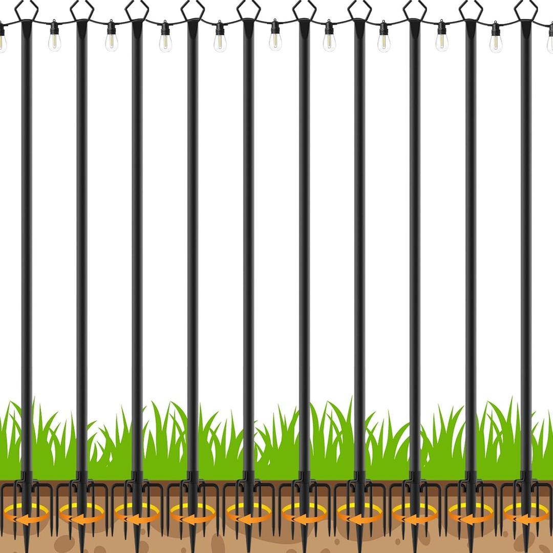 10 Pack 10 FT String Light Poles,Metal with Fork Lights Poles for Outdoor String Light, Rustproof Heavy Duty for Outside Garden,Patio,Wedding,Backyard,Deck,Party
