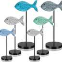 Geetery 6 Pcs Wooden Fish Table Decor Summer Ocean Tabletop Centerpiece Sea Animal Standing Sign Rustic Wood Fish Home Decor Coastal Beach Figurines Block for House Office