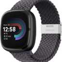 Yeahxing Braided Bands for Fitbit Versa4 - Compatble with Fitbit Versa 4/Versa 3/Sense 2/Sense1, Stretchy Braided Nylon Wristband, Secured Metal Clasp Sport Strap for Women Men, Durable, Breathable