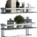 VOLPONE Glass Bathroom Shelf 15.7in Bathroom Shelf Wall Mounted Floating Glass Shelves with Towel Holder Glass Shelf for Bathroom 2 Tier (Sliver)