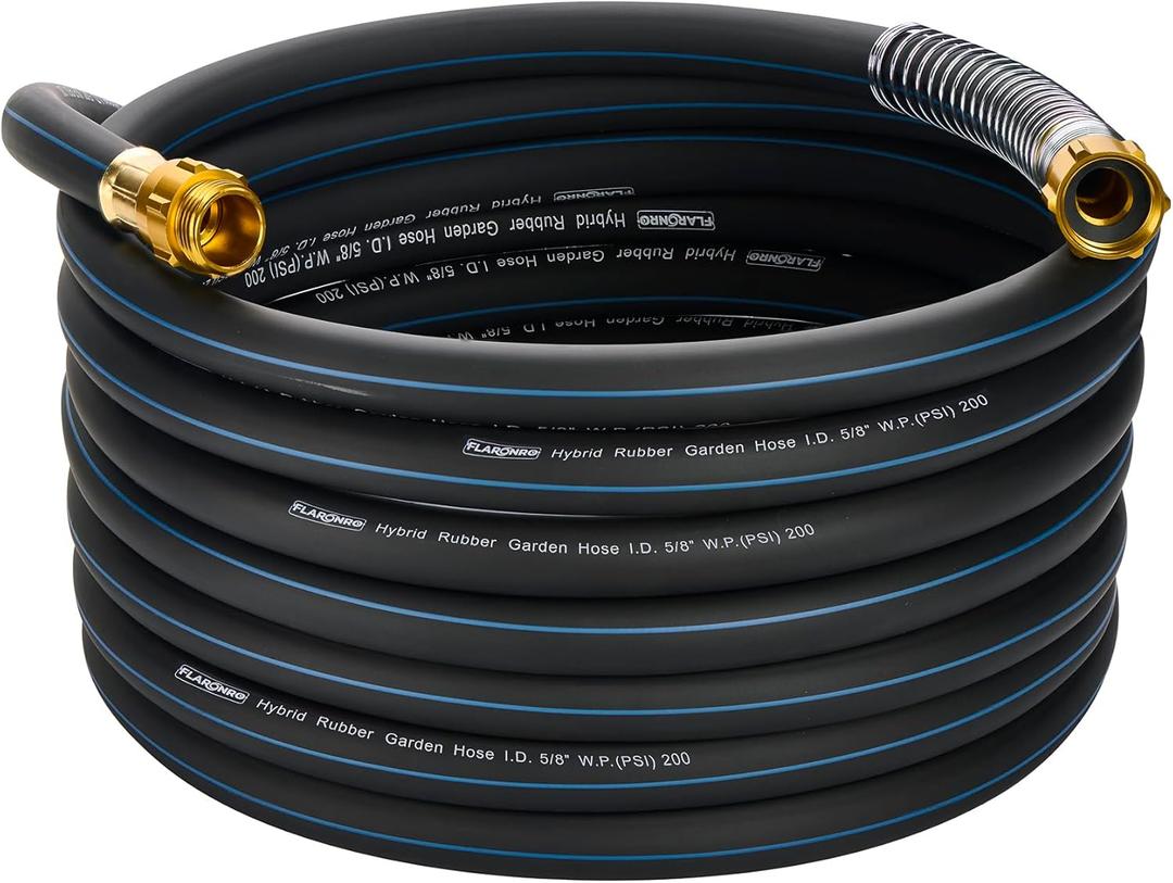 3/4 IN. 50FT. Heavy Duty Hybrid Rubber Garden Hose, High Flow 3/4" I.D. No Memory Durable Heavy Duty Water Hose for Watering, Irrigation, Water Transfer Pump