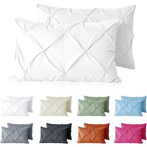 VACVELT Pintuck Pillow Cases King Size Set of 2, White Pillow Shams Decorative Pillowcases with Envelope Closure, Pinch Pleated Microfiber Pillowcases, Wrinkle and Stain Resistant