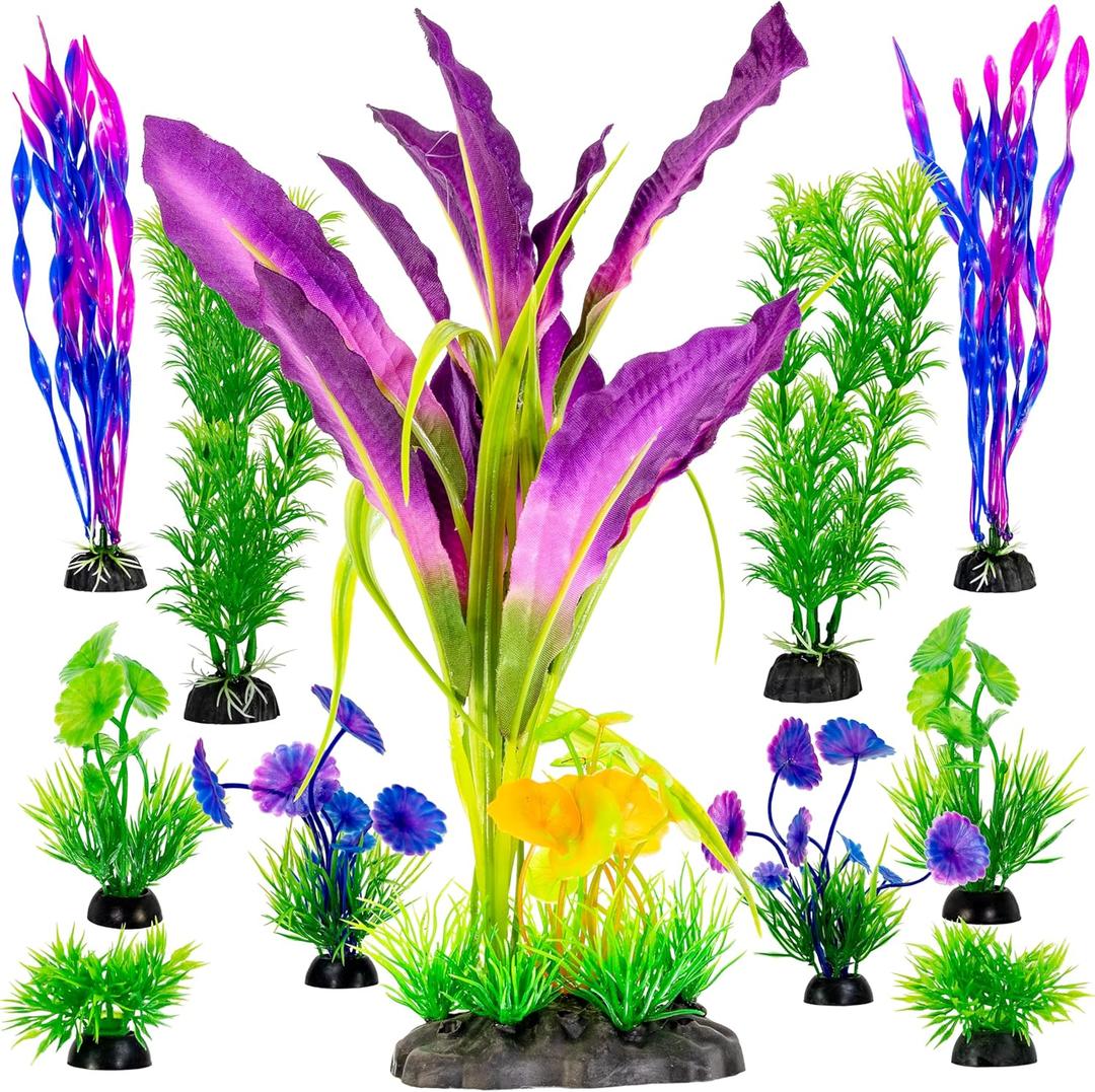 UNEAK Aquarium Plastic Plant Fish Tank XXL Decorations Medium/Large Resin Artificial Plants Flower Ornament Beta Goldfish Decoration Ornaments Freshwater & Saltwater Dcor (Mix)