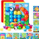 Geekper 68PCS Button Art Toys for Toddlers Color Matching Mosaic Pegboard, Early Learning Educational Toys for 3, 4, 5, 6 Year Old Kids Boys and Girls, 10 Pictures and 58 Buttons