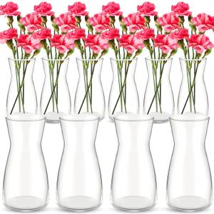 Thenshop 10 Pcs 8'' Tall Clear Flower Vase Wide Mouth Crystal Glass Boho Decorative for Centerpieces Bulk Tall Vase for Flower Bouquets Rustic Home Decor Wedding Housewarming Gift (Clear)