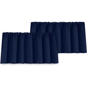 Yakamok 18 Inches Long Blackout Curtain Valances for Kitchen Windows - 2 Panels Blackout Window Valances for Basement with Rod Pocket (Navy Blue,Width 40 by Length 18,2 Panels)
