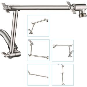 PDPBath Brass 16 Inch Shower Head Extension Arm, Upgrade Flexible Height & Angle Adjustable Shower Arm Extender with Lock Joints, for Fixed Shower Head & Handheld Shower Head, Brushed Nickel