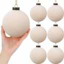 6 Pcs Christmas Velvet Balls 4 Inch Large Cream White Flocked Christmas Hanging Ornaments Decor Shatterproof Luxury Handmade Velvet Balls Xmas Tree Ornaments Bulbs for Wedding Anniversary Party (Beige)