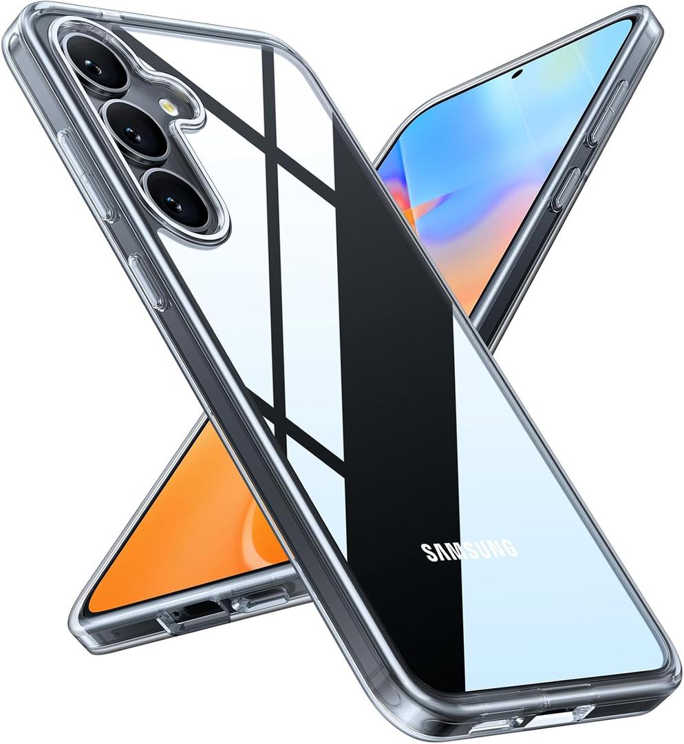 TORRAS Shockproof for Samsung Galaxy S26 Case, Not Yellowing 12FT Military-Grade Protection Thin & Soft Touch Transparent Case for Samsung S26 with 3 Colors DIY Buttons Anti-Slip, Diamond Clear