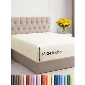 Extra Deep King Fitted Sheet - Hotel Luxury Single Fitted Sheet Only - Easily Fits 18 inch to 24 inch Mattress - Ultra Soft, Wrinkle & Fade Free w/Extra Deep Pockets - Breathable & Comfy - Off White (09 - Off White)