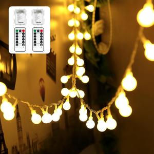 WERTIOO 2 Pack Battery Operated String Lights 33ft 100 LEDs Globe Fairy Lights with Remote Control for Outdoor/Indoor, Tent, Camping, Bedroom,Garden,Christmas Tree[8 Modes,Timer ] (Warm White)