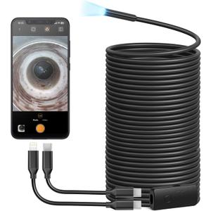 Anykit USB Endoscope Camera with 8 Adjustable LED Lights, Borescope with Semi-Rigid Snake Camera, IP67 Waterproof Inspection Cam Compatible with iPhone and Android Devices (50 ft)