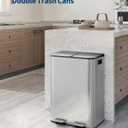 GarveeHome 2 x 8 gal Stainless Steel Double Trash Can with Lid for Kitchen, Large Dual Trash and Recycle Bin Combo, Step-on Kitchen Metal Garbage Cans, PP Inner Buckets, Liner Rim, Silver