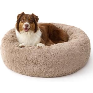 Bedsure SupportMax Calming Dog Beds Large Sized Dog - 36in Donut Washable Large Pet Bed,Anti-Slip Removable Cover,420GSM Round Anti-Anxiety Fluffy Plush Faux Fur Bed, Fits up to 80 lbs Pets