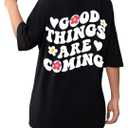 Women's Oversized Graphic Tees Short Sleeve Crew Neck Baggy Tops Novelty Tshirts XS