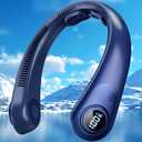 Portable Neck Fan that Blow Cold Air, LED Display, Rechargeable Hands-Free Wearable Cooling Personal Fan, 5 Speed, Neck Support, Bladeless Neck Air Conditioner, Gift for Women/Men, Hot Flashes, Travel (Dark Blue)