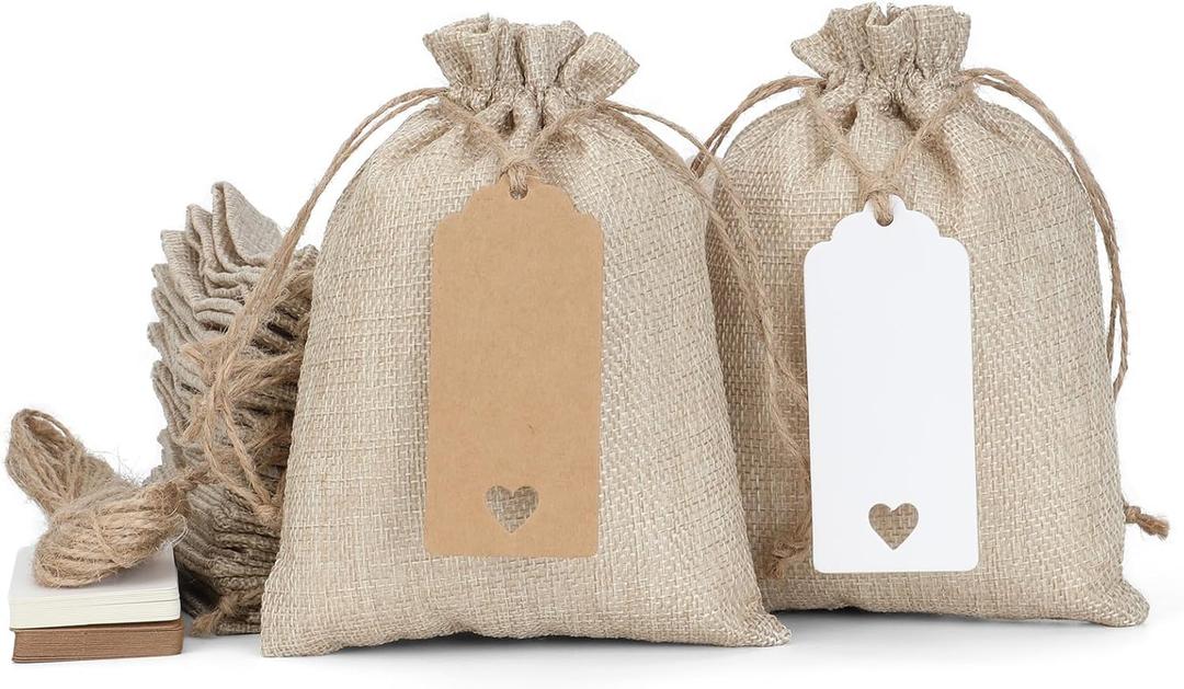 Tapleap Burlap Gift Bags with Drawstring, 5x7 Favor Sacks (Lot of 30) for Wrapping Kids Class Mother's Day, Birthday, Wedding, Party or DIY(Original) (1 Count (Pack of 30), 57" Orignal)