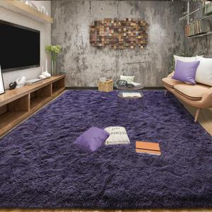 Tepook Super Soft Fluffy Rug for Bedroom, Modern Shaggy Rug Fuzzy Kids Rug for Living Room, Plush Indoor Nursery Home Decor Rug with Non-Slip Bottom, Gray Purple, 5 X 8 Feet
