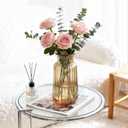 Amber Glass Vase, 8.7 Inch Tall Ribbed Flower Vase for Bouquet, Centerpiece, Dining Table Decor, Modern Hydroponic Clear Vases Decorative for Home Decor, Wedding, Office, Housewarming Gift