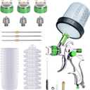 HVLP Paint Sprayer with 10pcs 600ML Mixing Quick Cup,Spray Paint Gun Set Contain 3 Nozzles 1.4/1.7/2mm &Pressure Gauge,Sprayer Gun for Car Painting,Furniture Surface Spraying (Green-Spray Gun Kit)