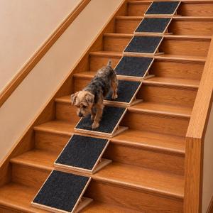 Cinnvoice 8 Packs Dog Ramp for Stairs Adjustable 5.5 to 7.48 Inch Height Foldable Wooden Pet Ramp with Non-Slip Carpet Surface for Indoor Small Dogs Cats Senior Pets (11.81 Inches/ 30 cm)