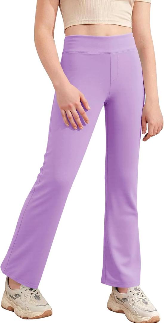Haloumoning Girls Flare Leggings Kids Casual High Waisted Stretchy Wide Leg Pants Bell Bottoms 5-14 Years, 150