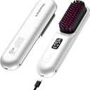 Cordless Hair Straightener Brush, Portable Mini Hair Straightening Brush for Travel, Rechargeable 9600 mAh USB-C, Lightweight Anti-Scald Heated Styling Tools & Appliances (White)