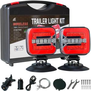 Wireless Trailer Lights for Truck, USB-C Rechargable Magnetic Trailer Light with Adjustable Base, High Bright LED Tow Light Kit for Towing, RV, Camper, Brake Reverse Turn Signal for 7 & 4 Pin
