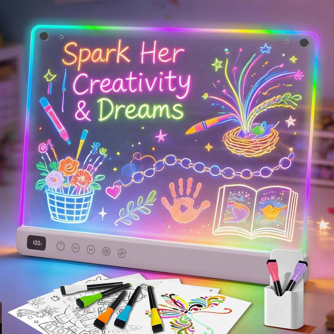 Led Drawing Board with 13 Light Effects, 16" Rechargeable Glow Doodle LED Note Board with Colors, Neon Light Up Drawing Tablet Gifts for Kids for Valentines Birthday Christmas Gift Ideas