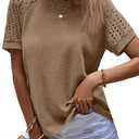 SHEWIN Women's Waffle Knit Tops Casual Crew Neck Hollow Out Raglan Short Sleeve Summer T-Shirts Blouses Smoke Gray S
