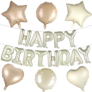 Happy Birthday Balloons Banner with Heart, Star and Round Balloons, 16 Inch Foil Letter Balloon, Happy Birthday Backdrop for Men Women Birth day Party Decoration Supplies