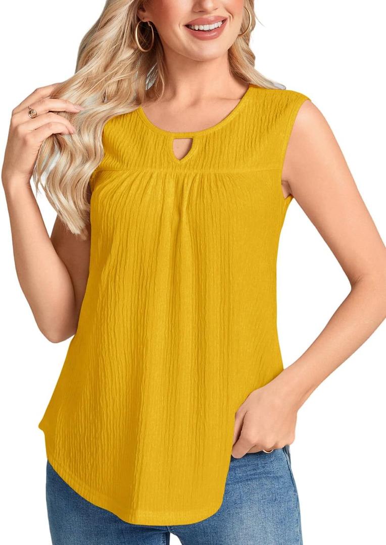 SUNNEGOO Womens Summer Tank Tops Sleeveless Dressy Casual Shirts Loose Fit Tunic Business Work Blouses Basic Trendy Outfits (Yellow, XXL)