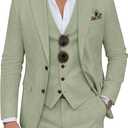 Men's Suit 3 Piece Linen Suits Slim Fit Suit Blazer Vest Pants Set Wedding Prom Tuxedos Business Casual Suit (Green, M)