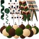 Wettarn 53 Pcs Christmas Velvet Ornaments Kit Include 15 3.15" Velvet Balls, 30 Bows (Wide & Narrow), 1 Wide & 1 Narrow Ribbon (5 yds Each), 6 Flocked Ball Picks for Xmas Decor(Brown, Green, Beige)