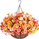 Artificial Fall Flowers Fake Hanging Plants Flowers Basket for Outdoors Autumn Decoration, Silk Morning Glory with Eucalyptus Look Real UV Resistant Faux Flowers for Outside Porch Patio Balcony, Mix (3 Mixed Colors(4 Orange, 4 Yellow, 4 Light Orange))