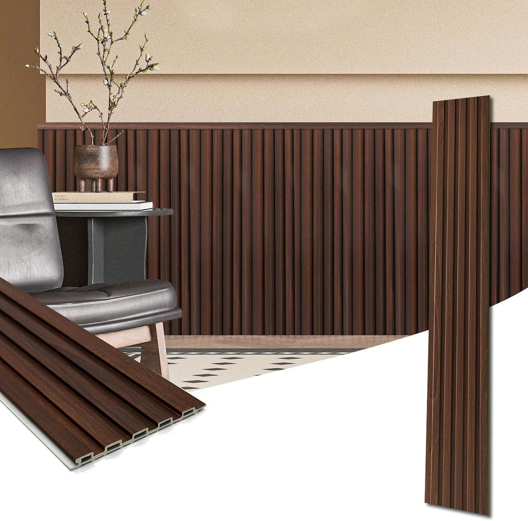 Art3d 48 x 6 in WPC Wood Slat Wall Panels, 3D Wall Accents, 16-Pack, Walnut