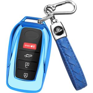 QBUC for Toyota Key Fob Cover with Keychain, Fit for Toyota Venza Corolla Cross Grand Highlander Tundra RAV4 Prime Prius Land Cruiser Sequoia Sienna Crown Tacoma 2025 Camry (Blue)