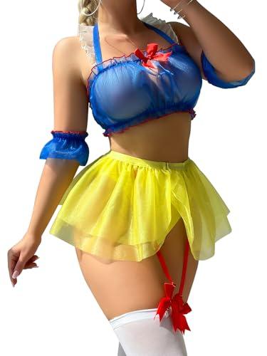Mixxmix Lingerie for Women Sexy Outfits Snow White Lingerie Fairy Lingerie 7 Piece Princess Lingerie Set with Stocking M