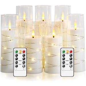 Flameless Candles,with Embedded Star String, Battery Operated Candles Flickering LED Pillar Candles with Remote Control and Timer, Home Decoration Add a Warm and Romantic AtmosphereSet of 7 (White)