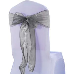 10O Pack Organza Silver Grey Chair Sashes for Wedding Sheer Chairs Bows Ties for Party Birthday Event Banquet Restaurant Baby Shower Christmas Events Decoration (Silver Grey)